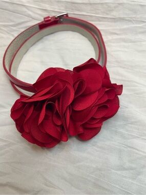 White House Black Market Red Floral Statement Belt Leather Made in Italy Size S